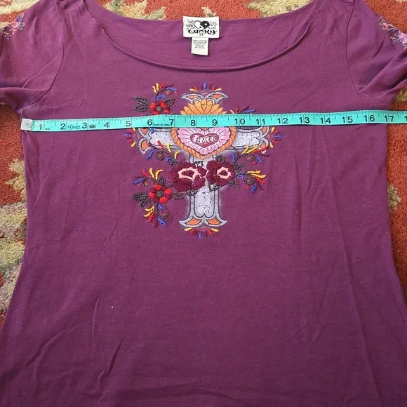 Vtg Y2k Lucky Brand Embroidered Purple Top - Picture 5 of 5